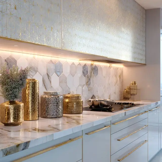 Luxury Gold Accented Backsplash Inspirations - Explore luxury gold accented backsplash inspirations that add elegance, glamour,... Luxury Gold Accented Backsplash Inspirations - Kitchen Backsplashes | Laravel