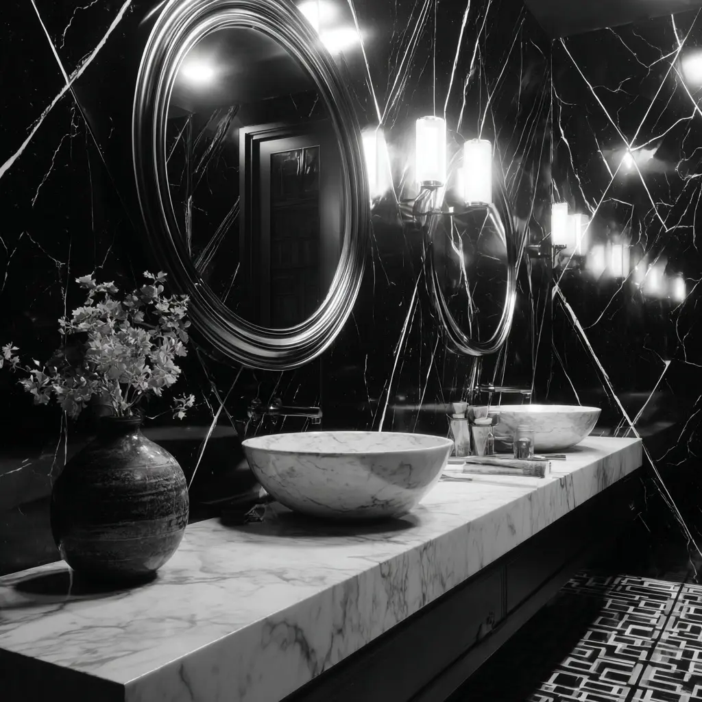 Black and White Bathroom Backsplash Inspiration - Explore timeless black and white bathroom backsplash inspiration that delivers... Black and White Bathroom Backsplash Inspiration - Bathroom Backsplashes | Laravel