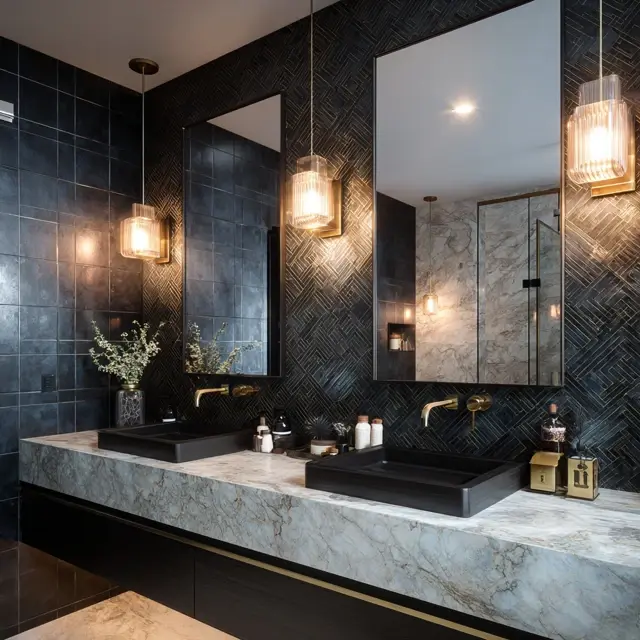 Bathroom Backsplash Ideas to Complement Bold Fixtures - Explore bathroom backsplash ideas designed to complement bold fixtures and... Bathroom Backsplash Ideas to Complement Bold Fixtures - Bathroom Backsplashes | Laravel