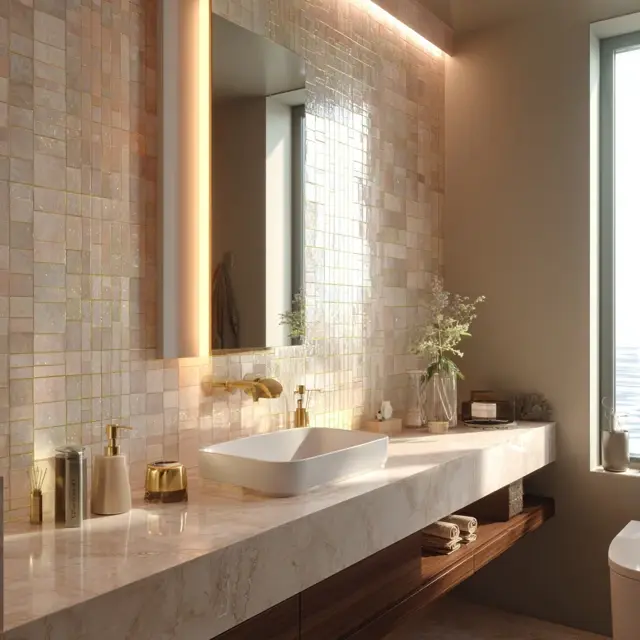 Bathroom Backsplash Ideas to Brighten a Dark Space - Explore bathroom backsplash ideas that brighten dark spaces with reflective... Bathroom Backsplash Ideas to Brighten a Dark Space - Bathroom Backsplashes | Laravel