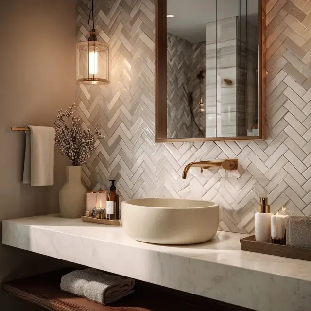 Chic Herringbone Backsplash Styles for Bathrooms - Discover chic herringbone backsplash styles that add texture, elegance, and... Chic Herringbone Backsplash Styles for Bathrooms - Bathroom Backsplashes | Laravel