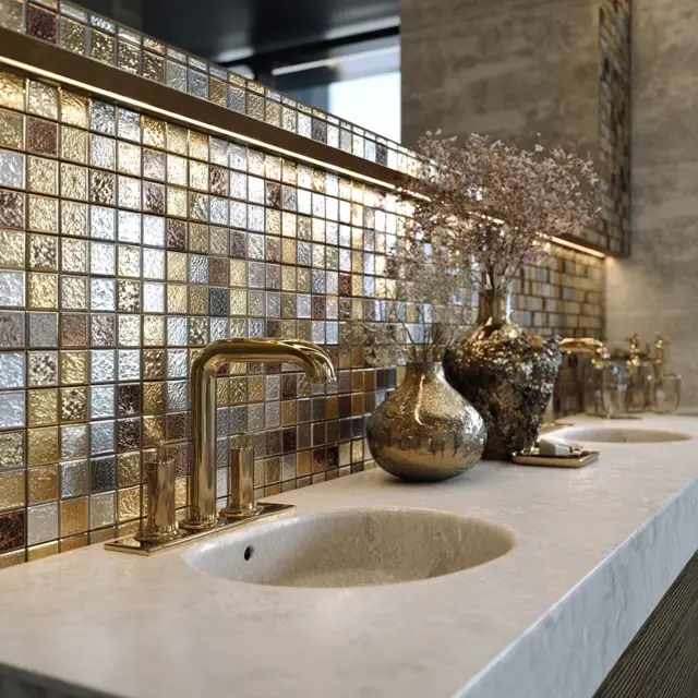 Chic Metallic Backsplash Ideas for Glam Bathrooms - Discover chic metallic backsplash ideas that bring glamour and sophistication... Chic Metallic Backsplash Ideas for Glam Bathrooms - Bathroom Backsplashes | Laravel