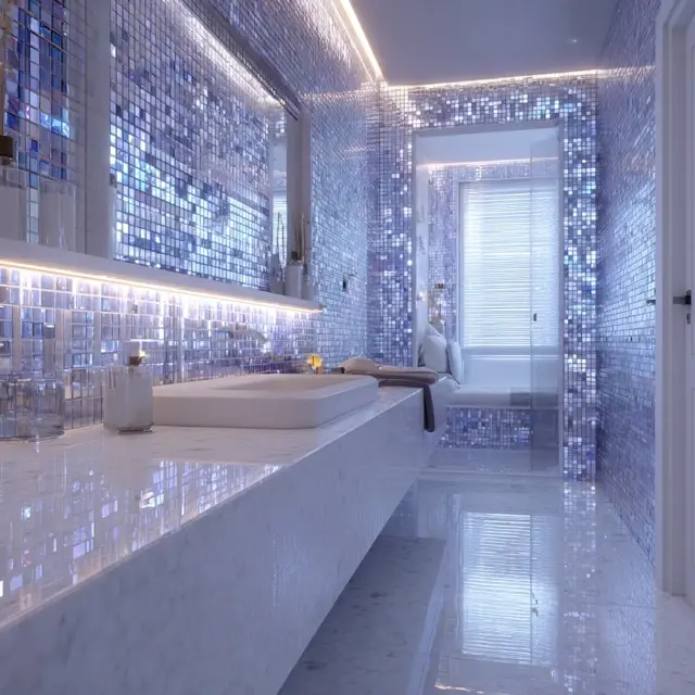 Bathroom Backsplash Designs That Shine with Light - Discover bathroom backsplash designs that shine with light through reflective... Bathroom Backsplash Designs That Shine with Light - Bathroom Backsplashes | Laravel