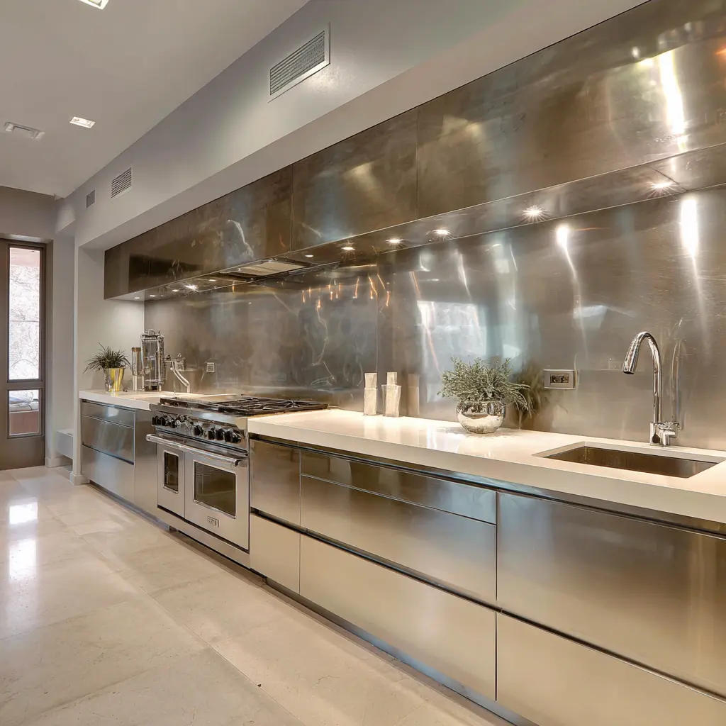 Metal Sheet Backsplash for Contemporary Looks - Discover metal sheet backsplash options that enhance kitchens with sleek... Metal Sheet Backsplash for Contemporary Looks - Backsplash Materials | Laravel