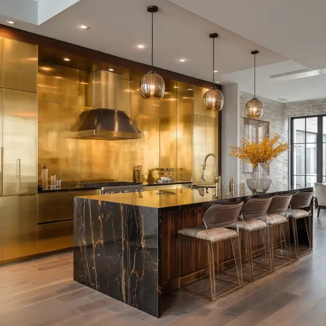 Brushed Brass Backsplash for Glam Kitchens - Explore brushed brass backsplash designs that bring glamour, warmth, and... Brushed Brass Backsplash for Glam Kitchens - Backsplash Materials | Laravel