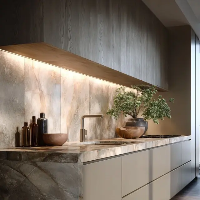 Honed Stone Backsplash for Soft Luxury - Discover honed stone backsplash designs that add soft luxury, timeless... Honed Stone Backsplash for Soft Luxury - Backsplash Materials | Laravel