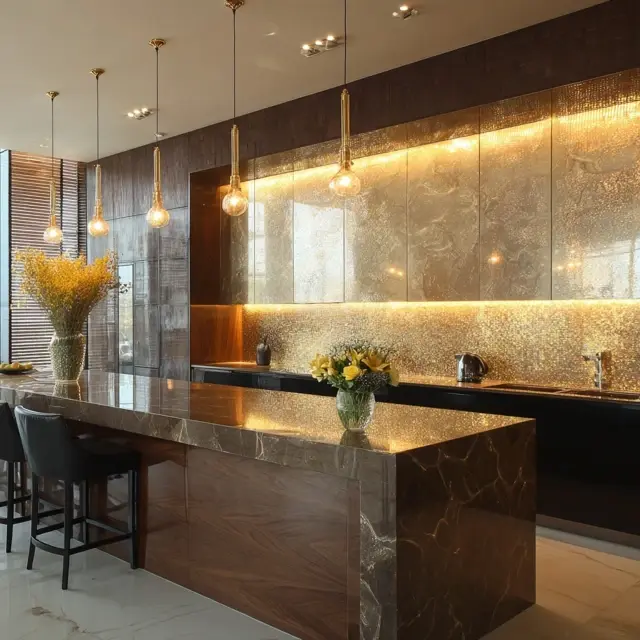 Metallic Finish Backsplash for Glamorous Style - Explore metallic finish backsplash ideas that bring glamour, sophistication, and... Metallic Finish Backsplash for Glamorous Style - Backsplash Materials | Laravel