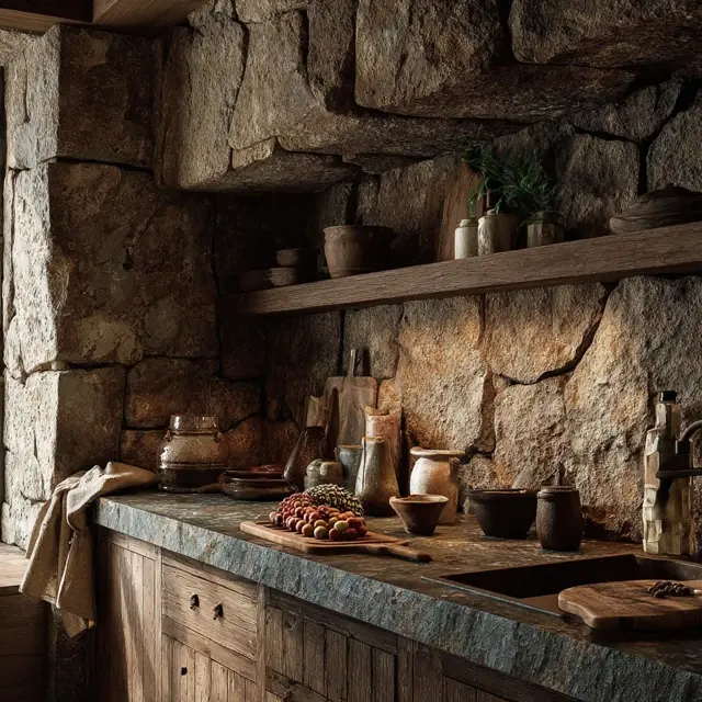 Rough-Cut Stone Backsplash for Rustic Flair - Discover rough-cut stone backsplash ideas that add rustic flair, rugged... Rough-Cut Stone Backsplash for Rustic Flair - Backsplash Materials | Laravel